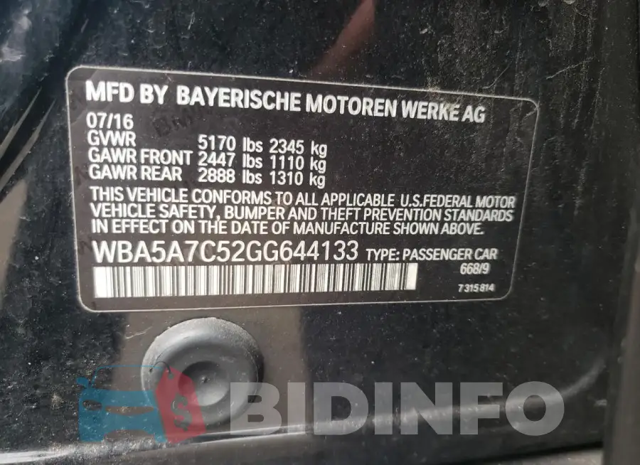 WBA5A7C52GG644133 Photo# 12
