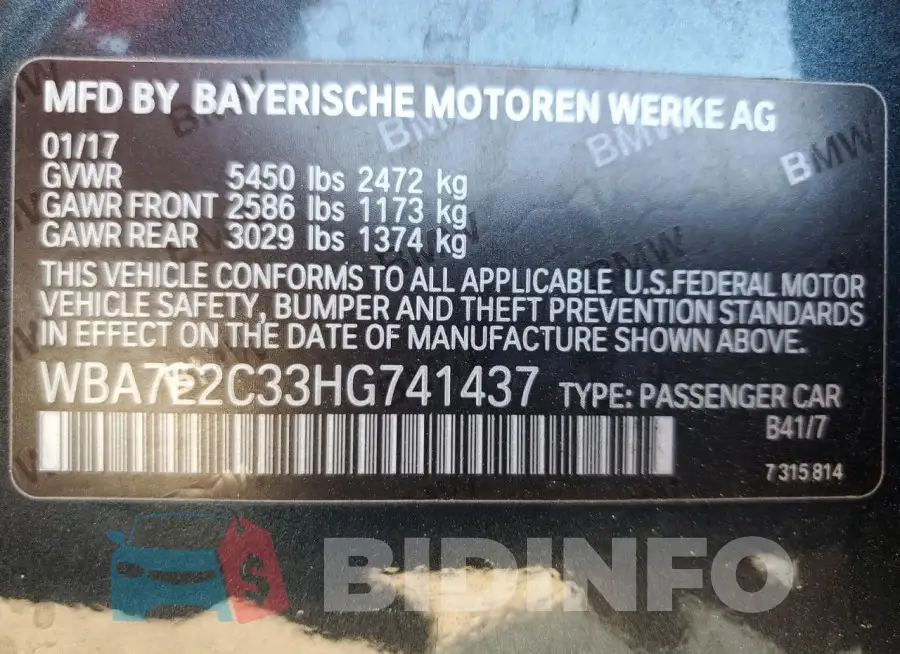 WBA7E2C33HG741437 Photo# 12