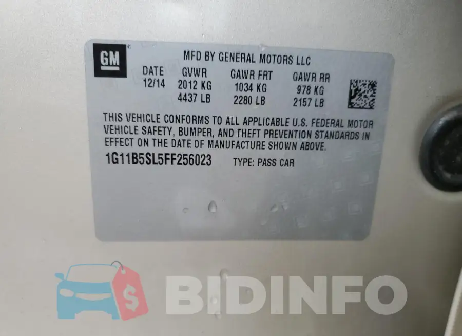 1G11B5SL5FF256023 Photo# 12