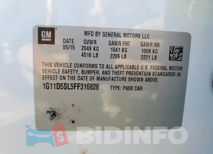 1G11D5SL5FF316828 Photo# 12