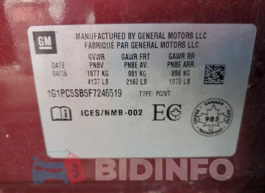 1G1PC5SB5F7246519 Photo# 12