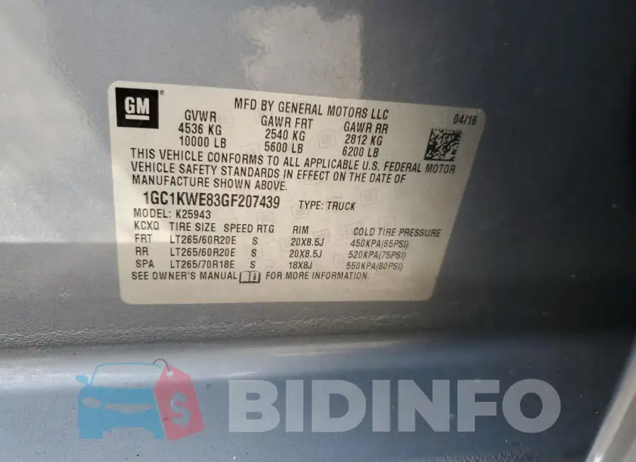 1GC1KWE83GF207439 Photo# 12