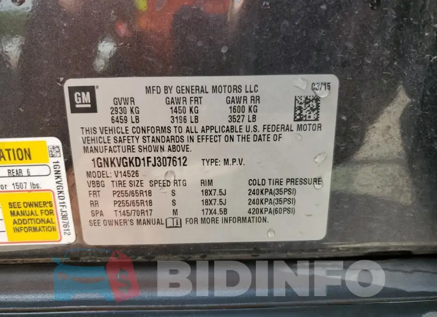 1GNKVGKD1FJ307612 Photo# 13