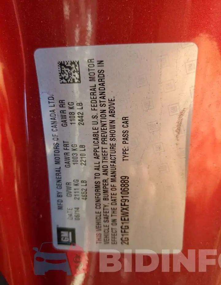 2G1FG1EWXF9106889 Photo# 12