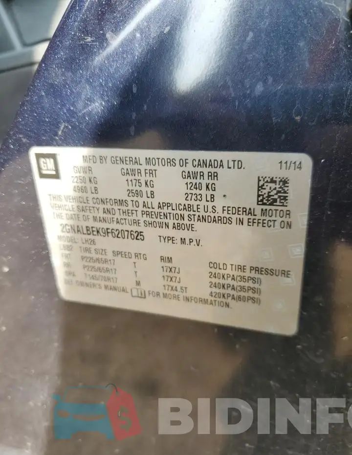 2GNALBEK9F6207625 Photo# 13