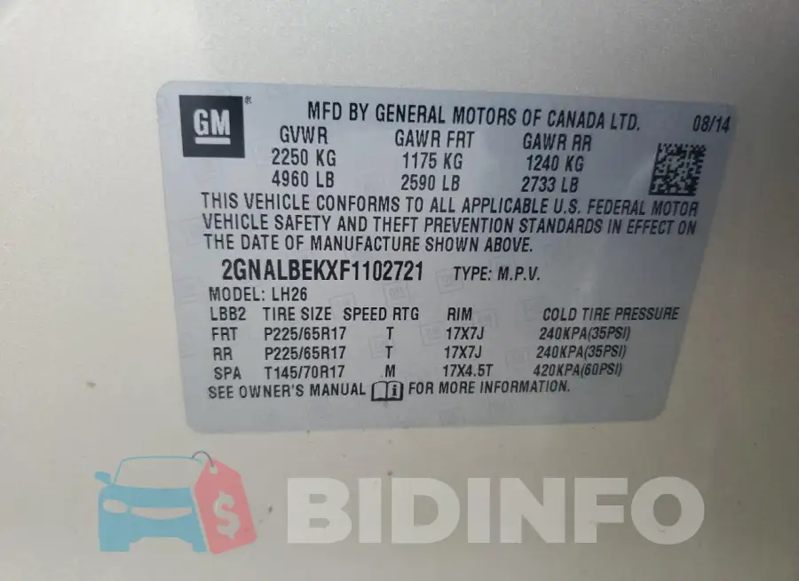2GNALBEKXF1102721 Photo# 13
