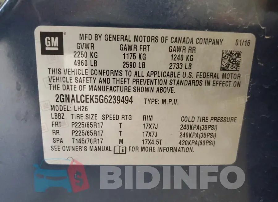 2GNALCEK5G6239494 Photo# 14