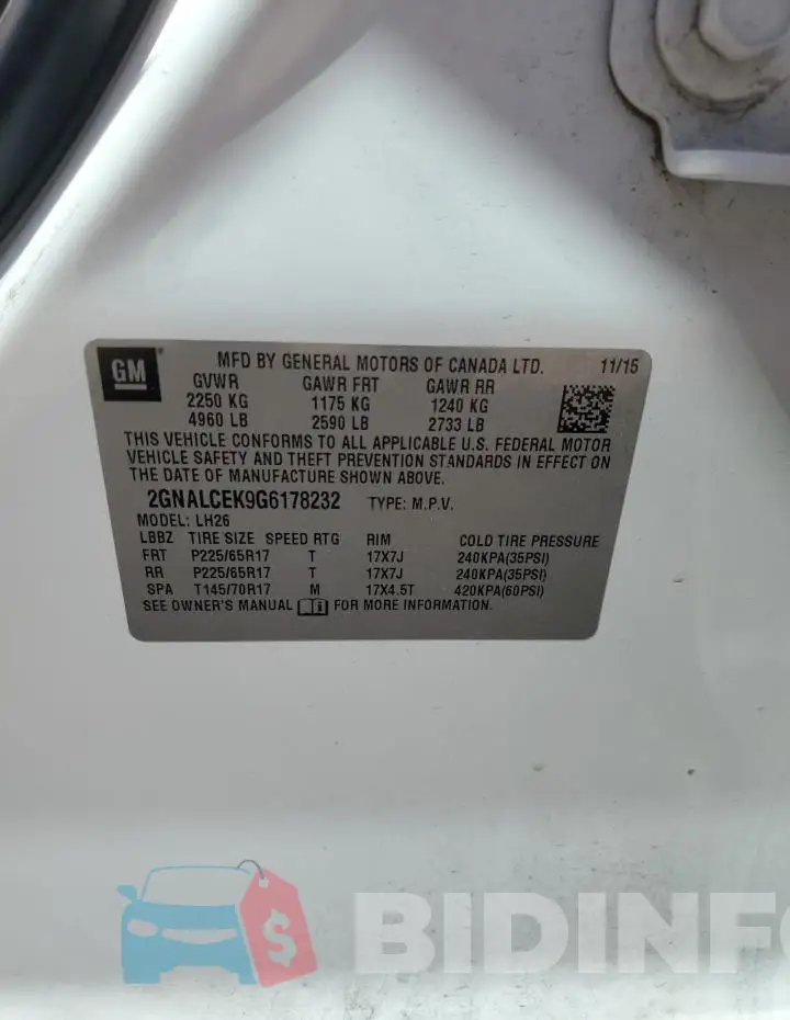2GNALCEK9G6178232 Photo# 13