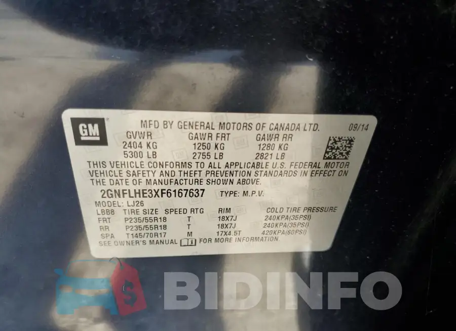 2GNFLHE3XF6167637 Photo# 13