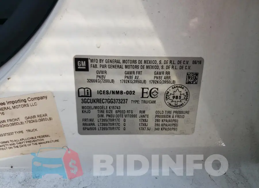 3GCUKREC7GG373237 Photo# 13
