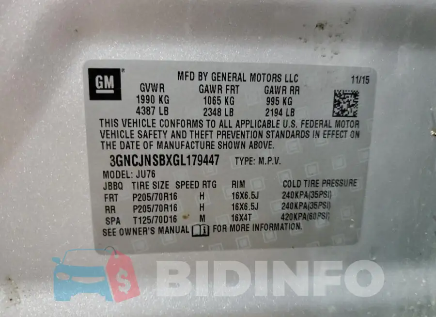 3GNCJNSBXGL179447 Photo# 13