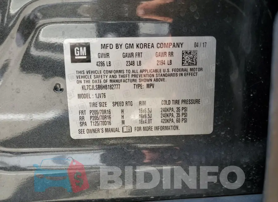 KL7CJLSB6HB182777 Photo# 13
