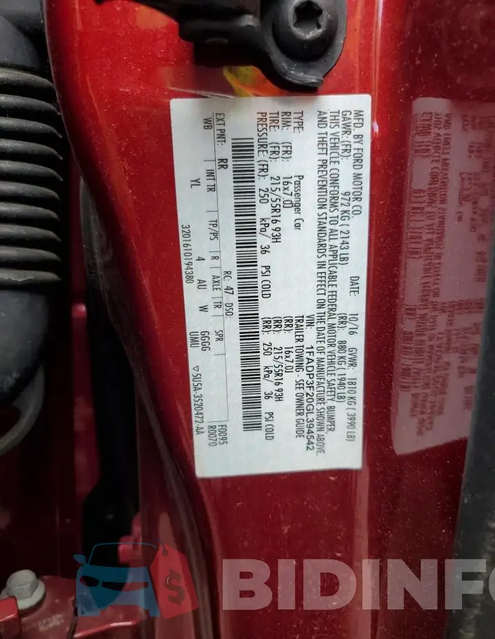 1FADP3F20GL394542 Photo# 12