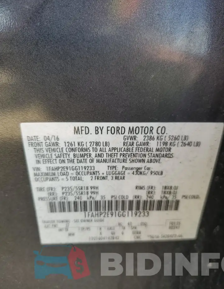 1FAHP2E91GG119233 Photo# 12
