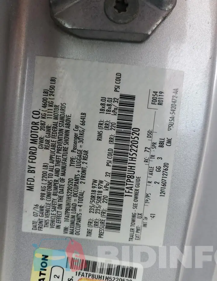 1FATP8UH1H5220520 Photo# 12