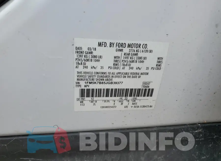 1FM5K7B85JGB39377 Photo# 13