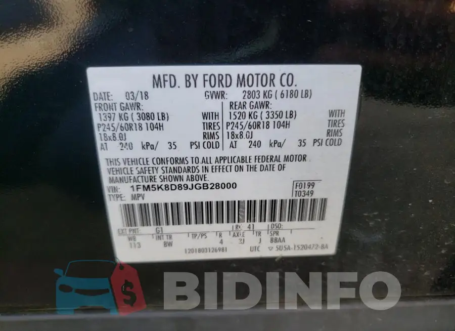 1FM5K8D89JGB28000 Photo# 13