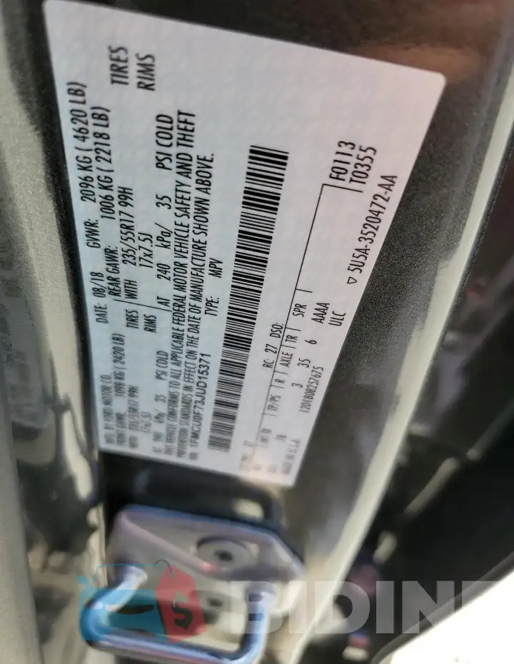 1FMCU0F73JUD15371 Photo# 14