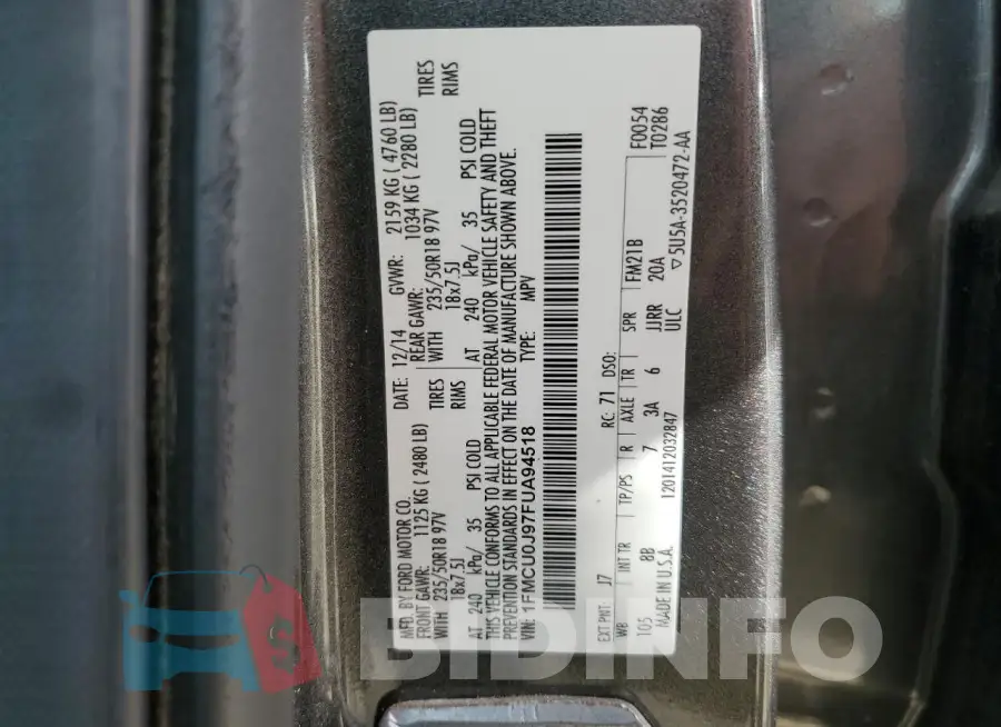 1FMCU0J97FUA94518 Photo# 14