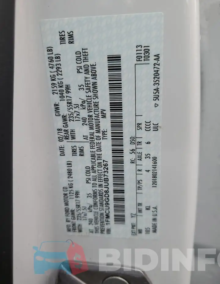 1FMCU9GD8JUB73267 Photo# 13