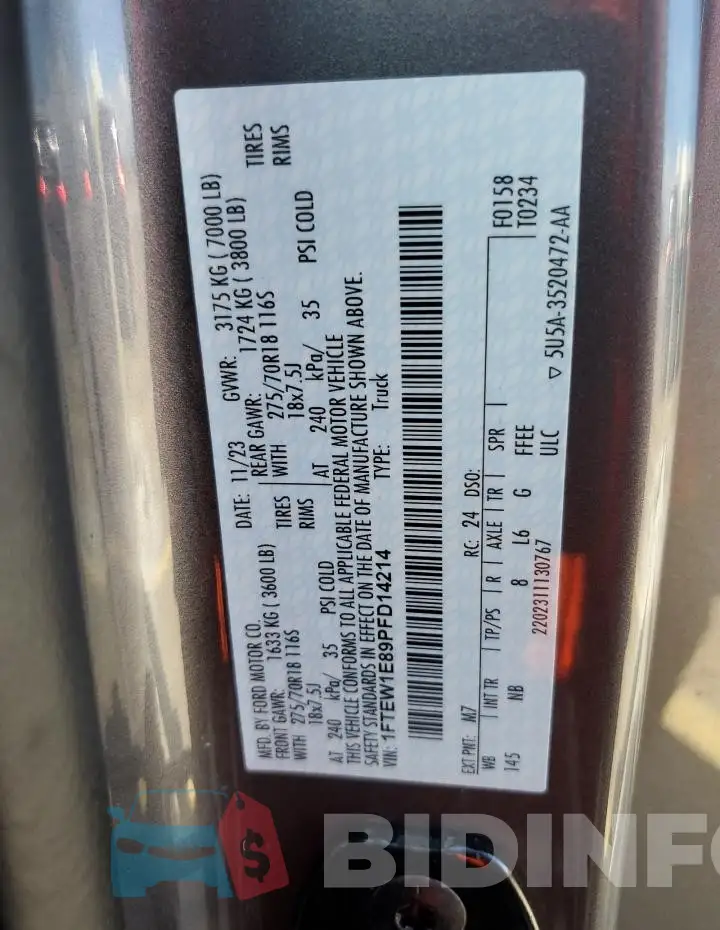 1FTEW1E89PFD14214 Photo# 13
