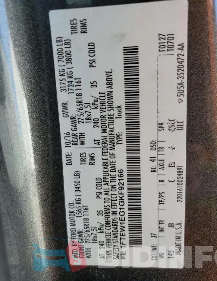 1FTEW1EG1GKF92166 Photo# 13
