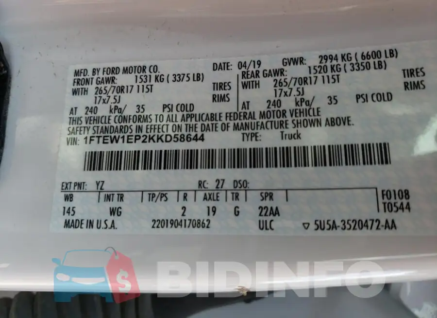 1FTEW1EP2KKD58644 Photo# 12