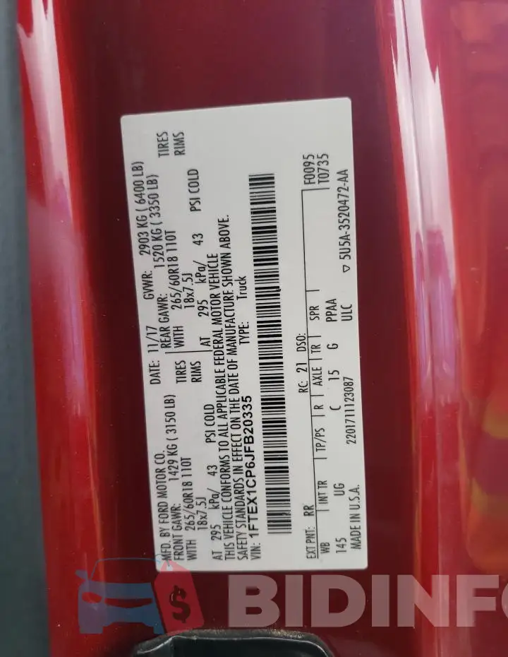 1FTEX1CP6JFB20335 Photo# 12