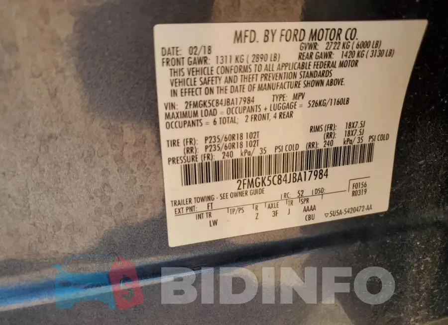 2FMGK5C84JBA17984 Photo# 14