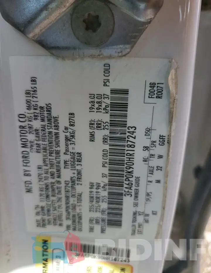 3FA6P0K90HR187243 Photo# 12