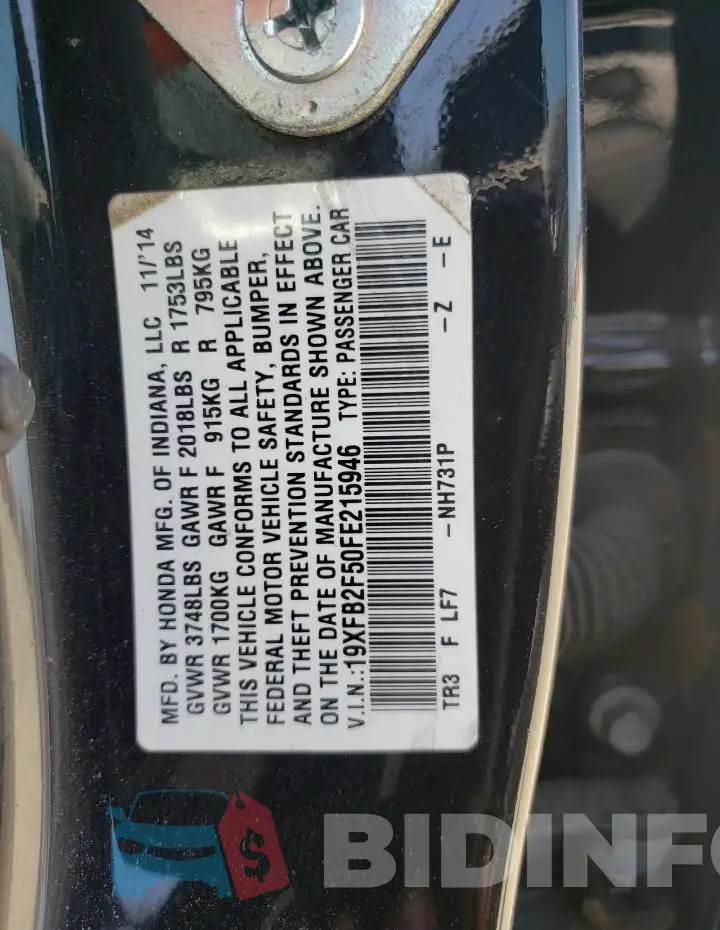 19XFB2F50FE215946 Photo# 12