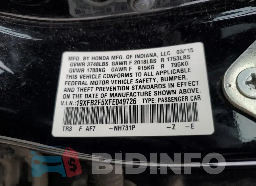 19XFB2F5XFE049726 Photo# 12