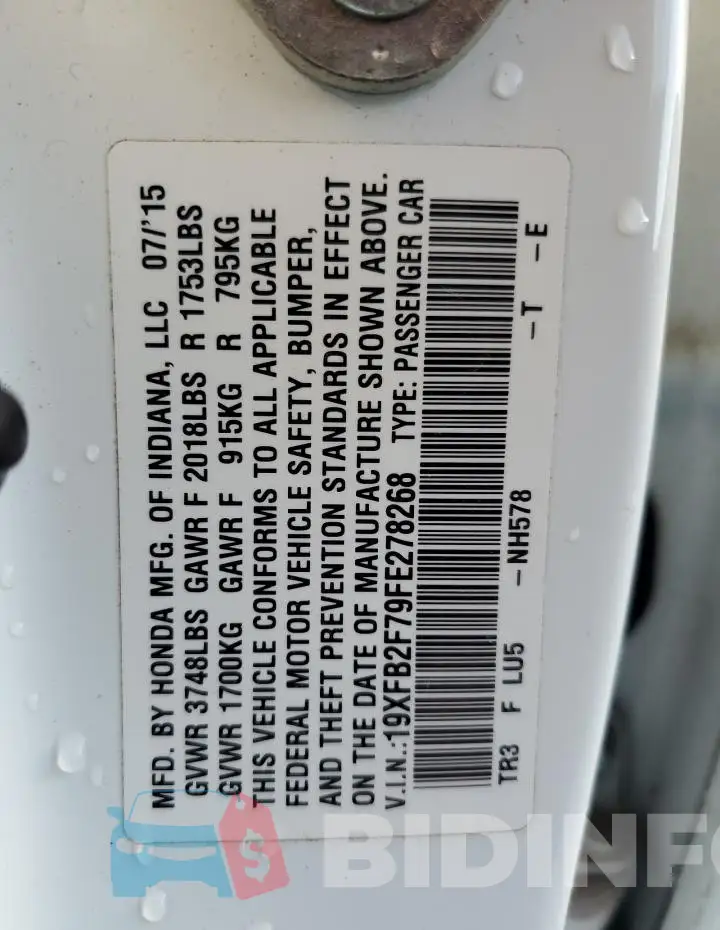 19XFB2F79FE278268 Photo# 12