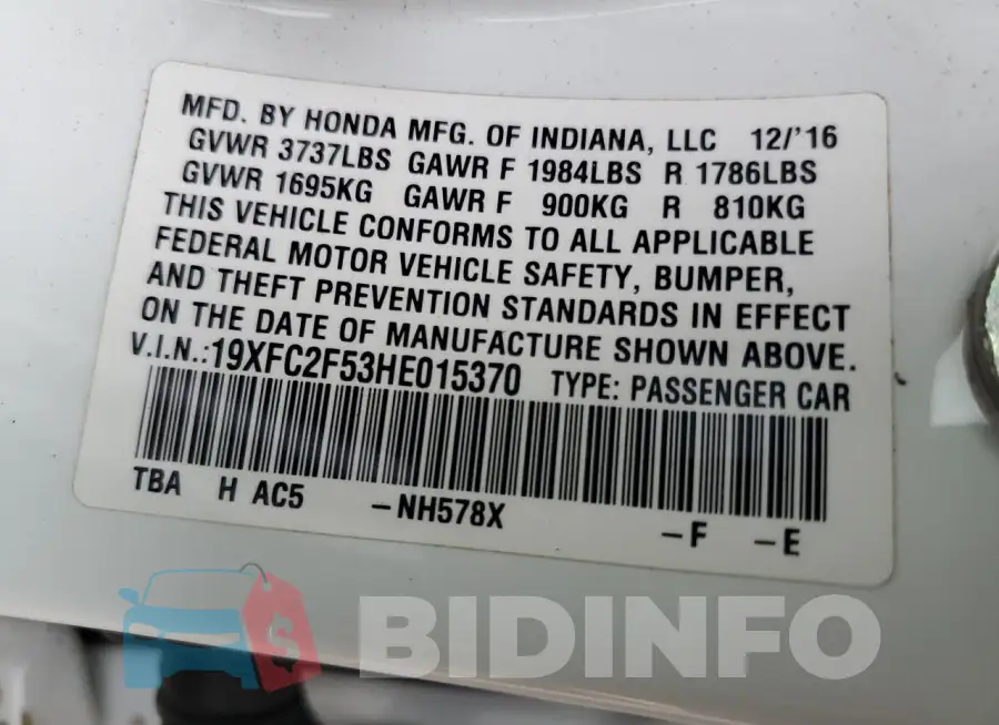 19XFC2F53HE015370 Photo# 12