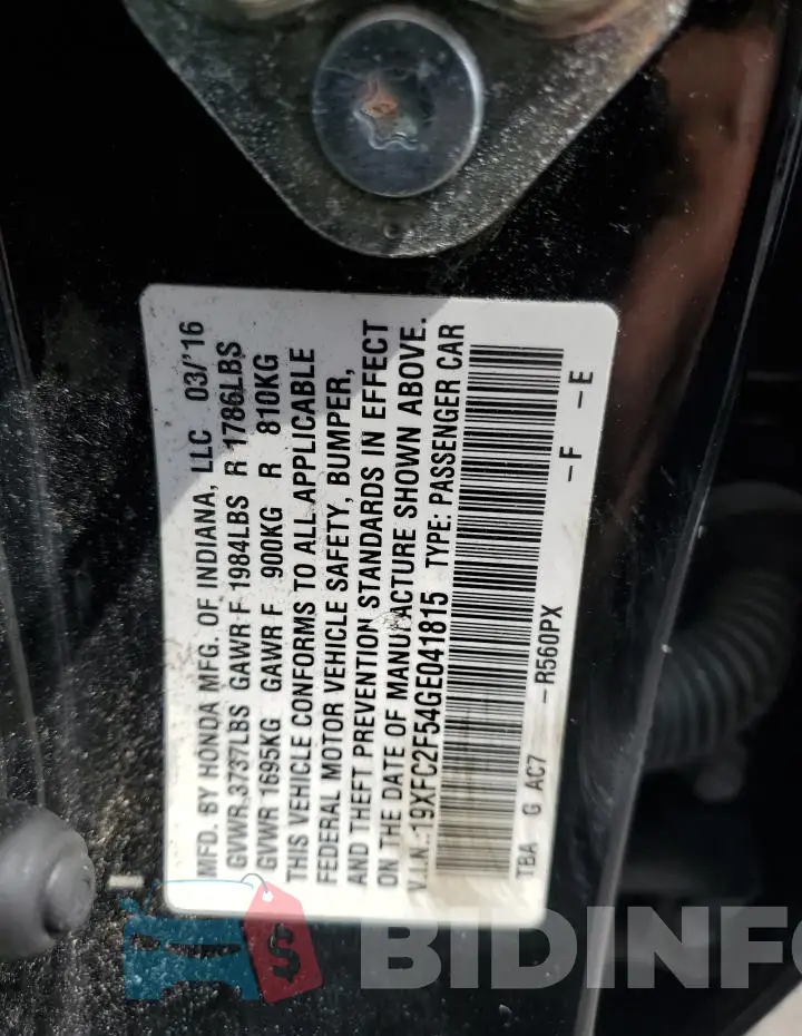 19XFC2F54GE041815 Photo# 12