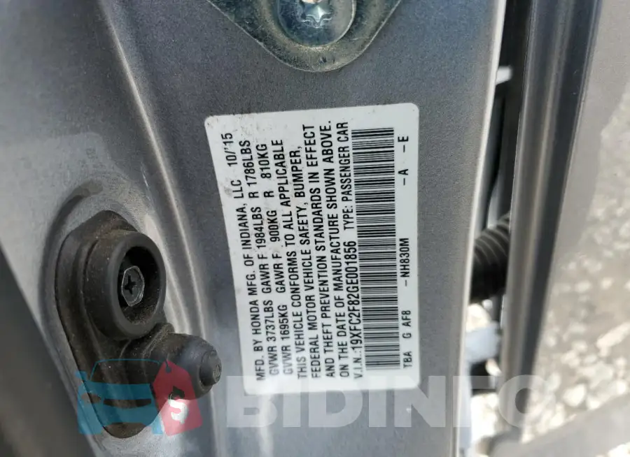 19XFC2F82GE001856 Photo# 12