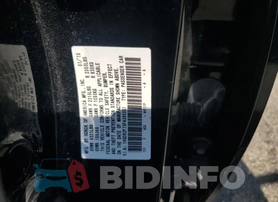 1HGCR2F75FA095551 Photo# 12