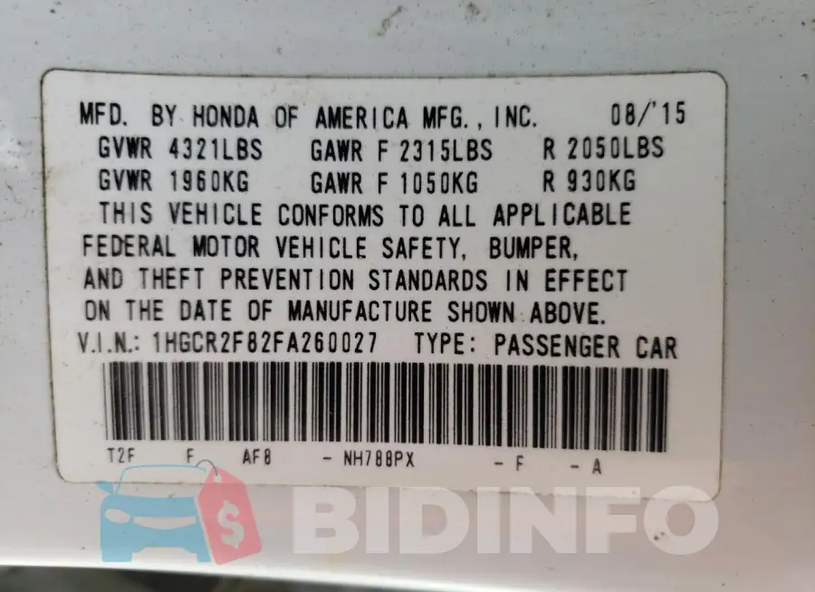 1HGCR2F82FA260027 Photo# 13