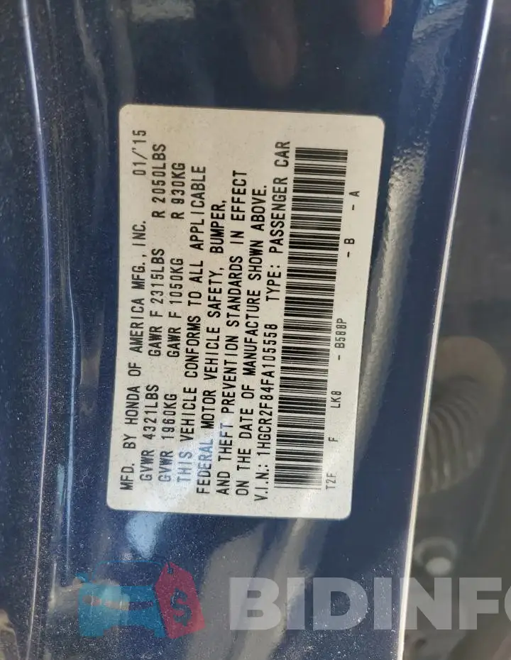 1HGCR2F84FA105558 Photo# 12