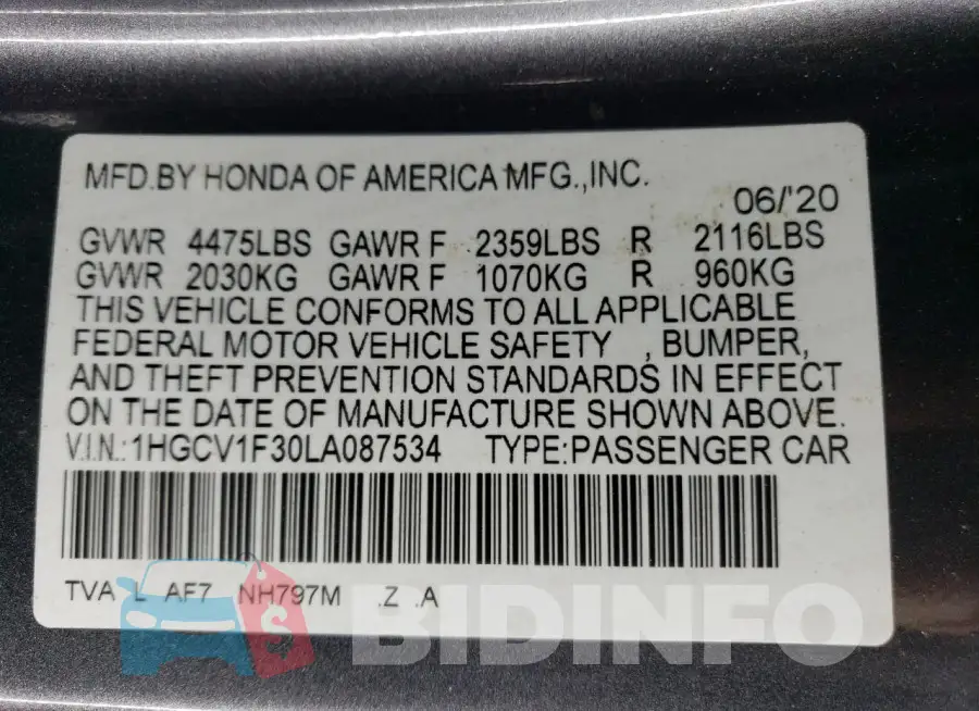 1HGCV1F30LA087534 Photo# 13