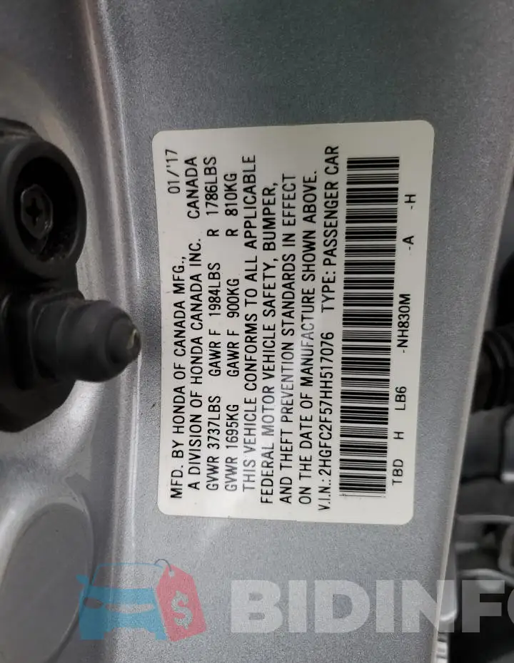 2HGFC2F57HH517076 Photo# 12