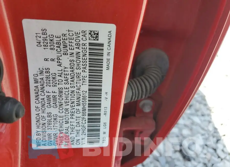 2HGFC2F86MH558612 Photo# 13