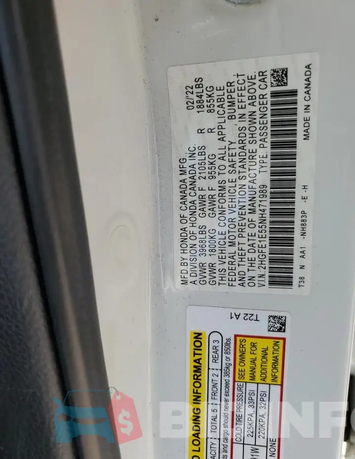 2HGFE1E55NH471989 Photo# 12