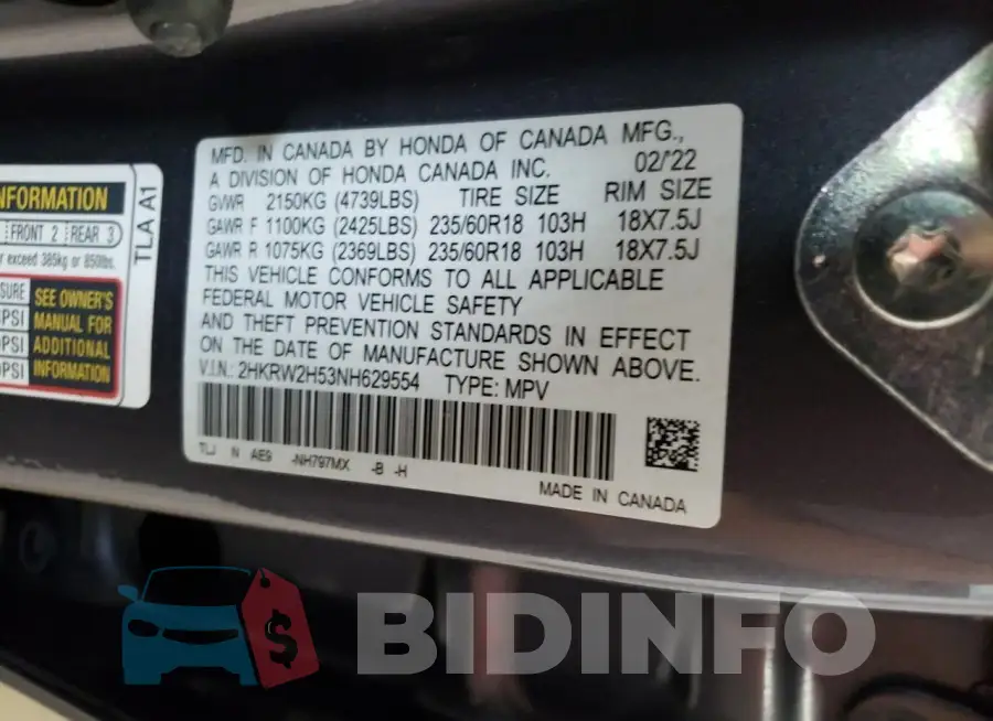 2HKRW2H53NH629554 Photo# 14