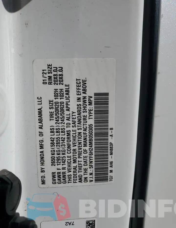 5FNYF6H24MB050305 Photo# 14