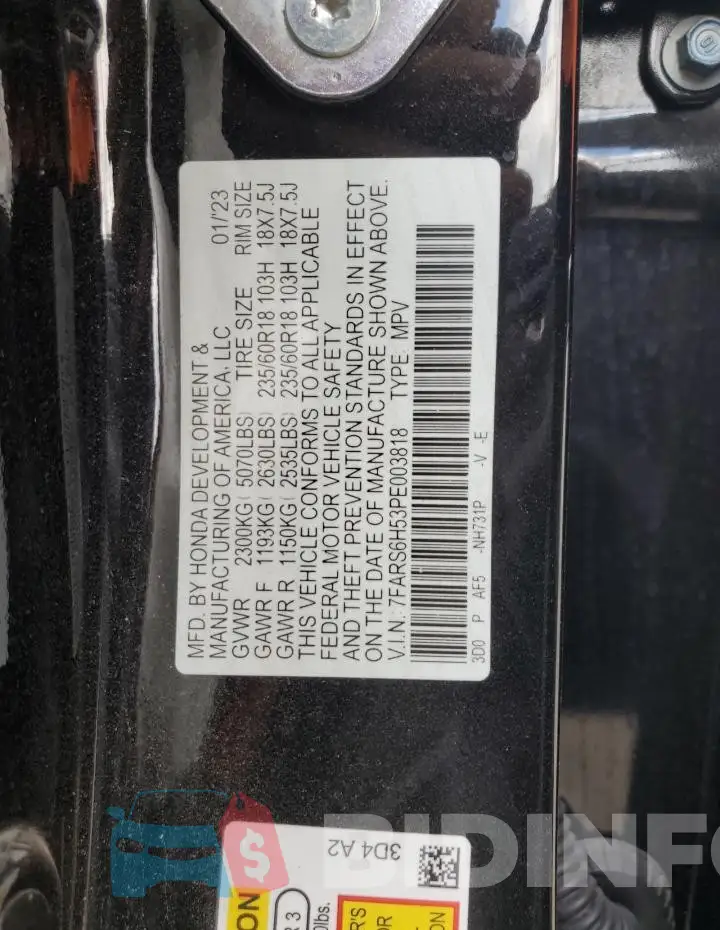 7FARS6H53PE003818 Photo# 14