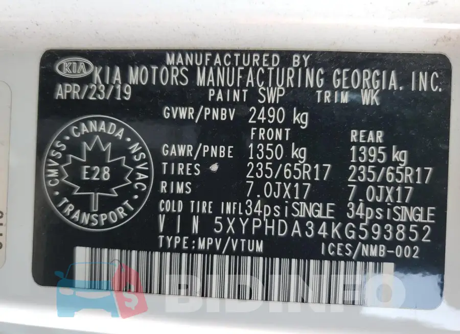 5XYPHDA34KG593852 Photo# 13