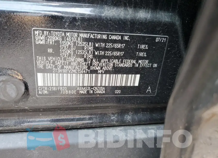 2T3H1RFV2MC156471 Photo# 14
