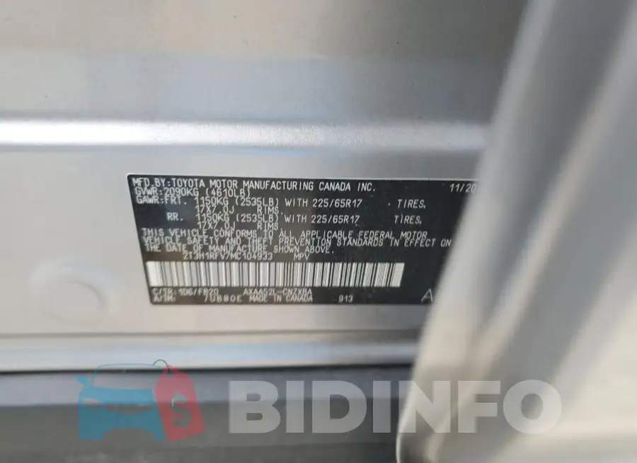 2T3H1RFV7MC104933 Photo# 12
