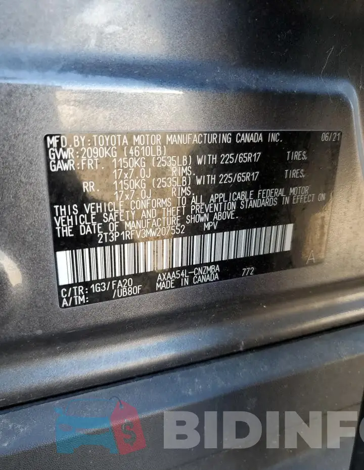 2T3P1RFV3MW207552 Photo# 14